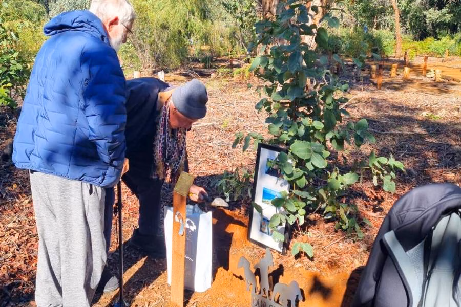 A man showing the process of becoming a tree when you die