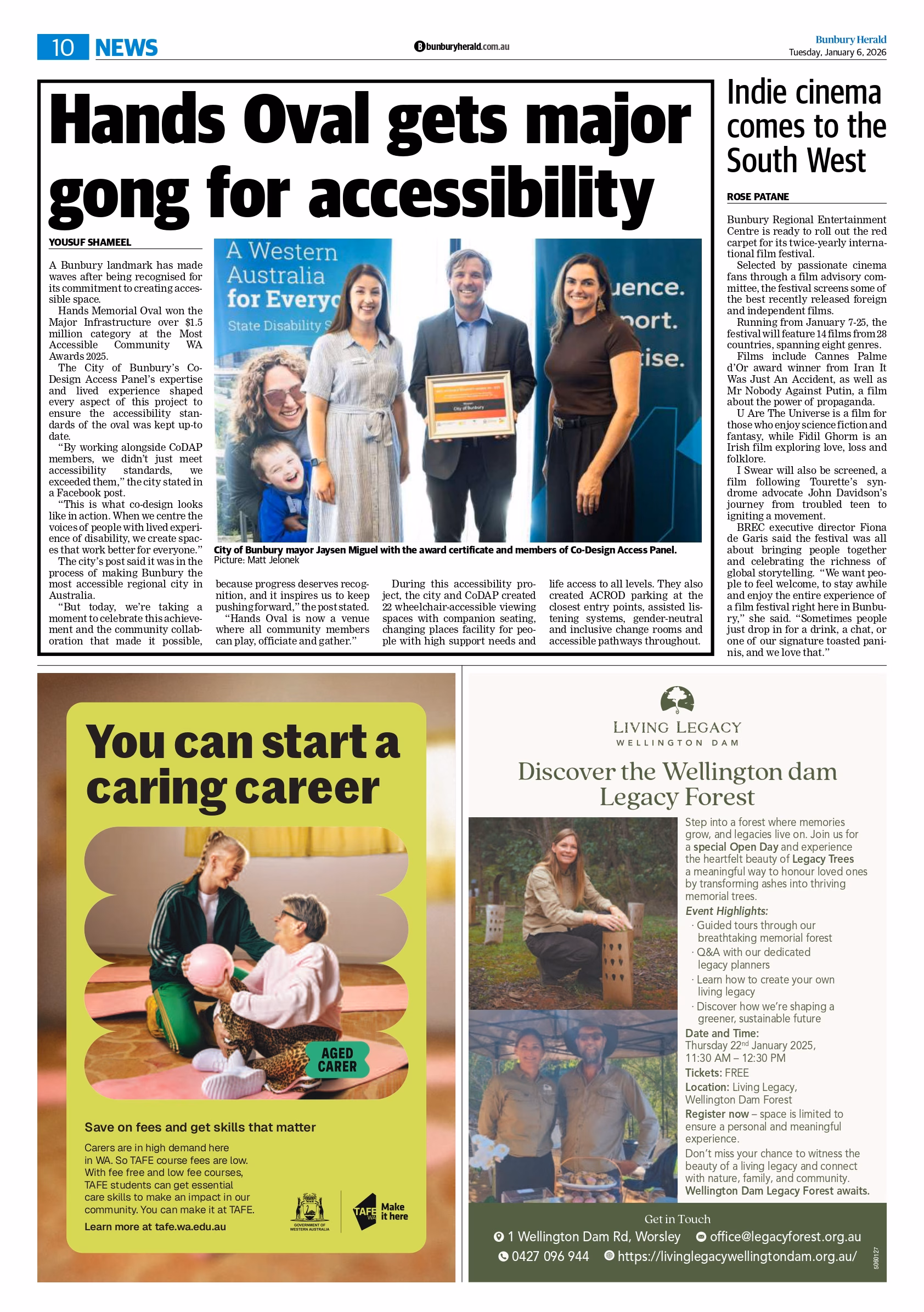 Bunbury Herald January 2026 Living Legacy Forest feature
