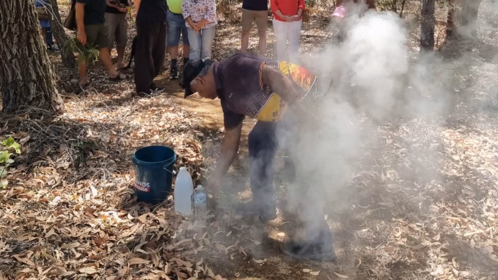 smoking ceremony ritual in living conservation forest at wellington dam